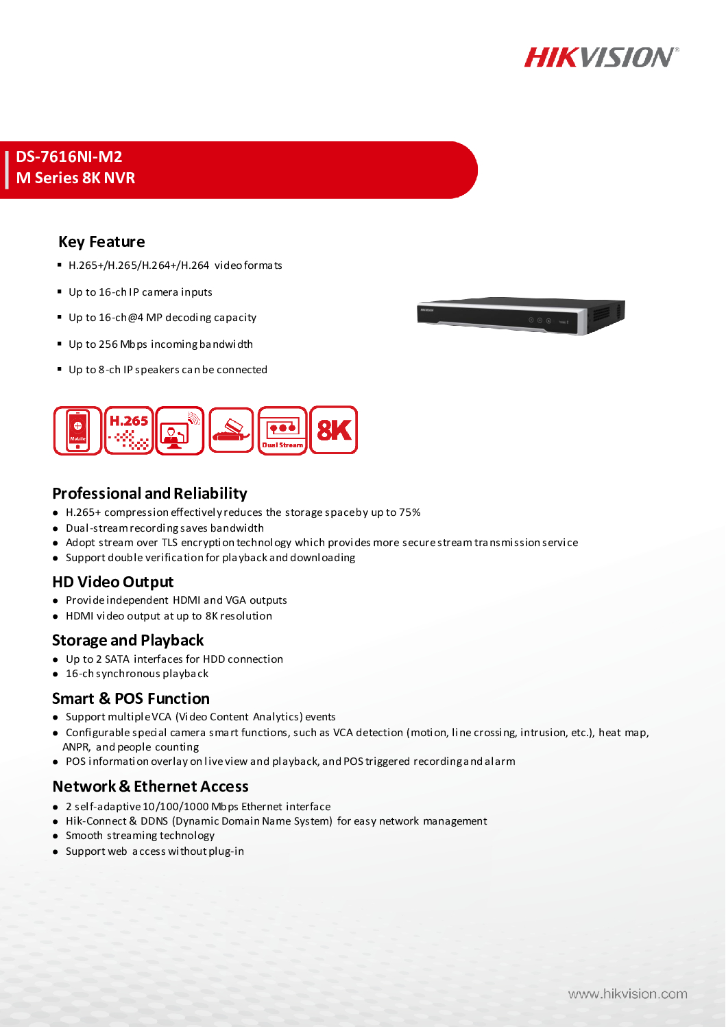 HIKVISION DS-7616NI-M2 16-ch 8K 32MP NVR ONVIF RTSP ANPR LPR SMART POS 1000 Mbps Ethernet interface CCTV Security Camera 7 HIKVISION DS-7616NI-M2 16-ch 8K 32MP NVR ONVIF RTSP ANPR LPR SMART POS 1000 Mbps Ethernet interface CCTV Security Camera - Image 7