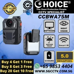 Body Worn Camera CCBWA75M Police Body Worn 5MP 2560x1920P Wide Angle 170 degree 12 hours IP67 PC Software inclusive Sim Lim Square CCTV Store 02-81 98534404