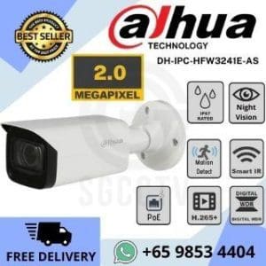 Dahua Bullet Network Camera IPC-HFW3241E-AS 2MP H.265+ Lite AI IR Fixed Focal Outdoor Weatherproof IP67