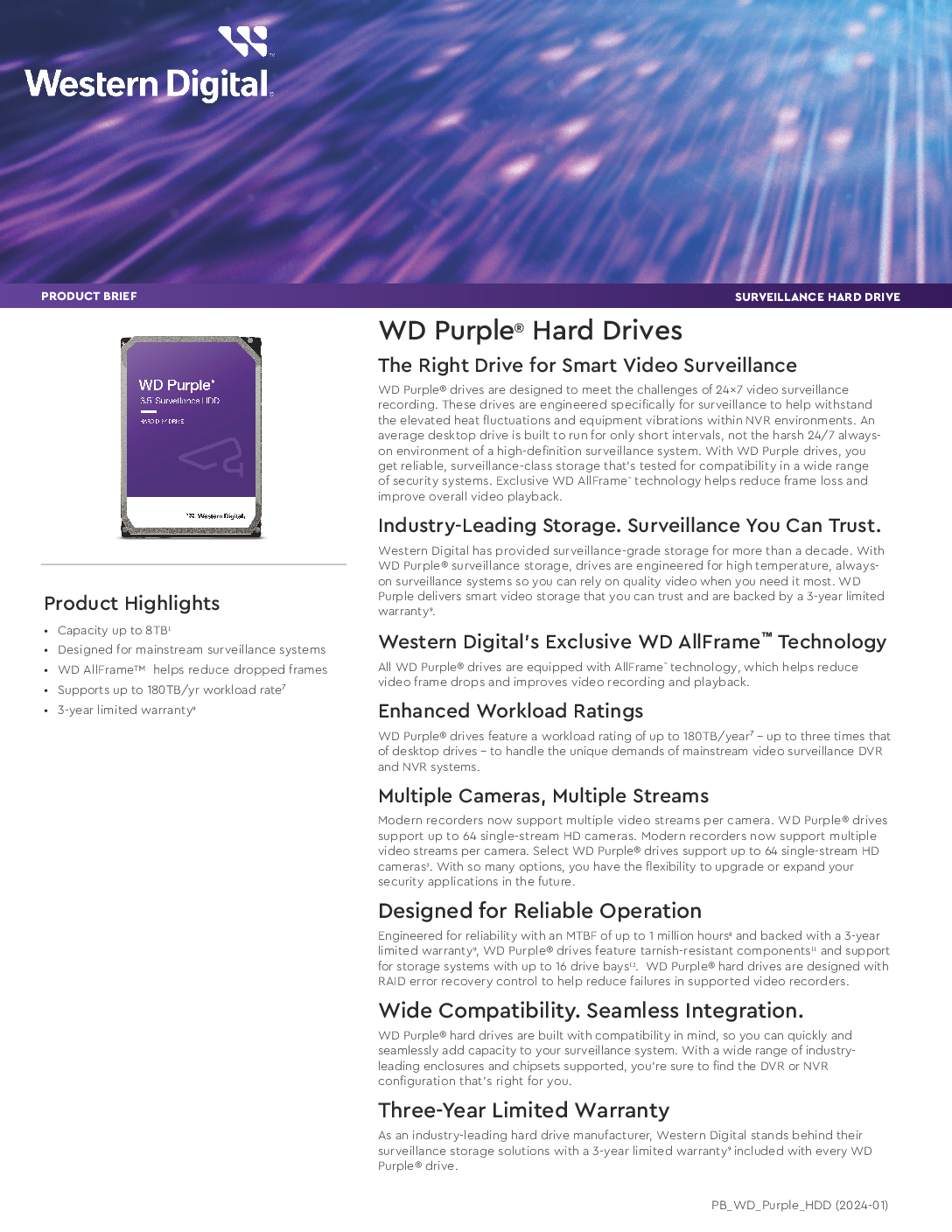 WD Western Digital 18TB Purple Pro: Hard Disk Interno 3.5" SATA Per Videosorveglianza, 7200rpm