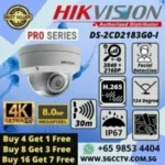 HIKVISION 4K 8MP DS2CD2183G0 Pro Series IP POE Dome Camera  iVMS-4200 Hik-Connect Hik-Central Face Detection H.265+ IR 30m Weatherproof IP67 4K CCTV Camera