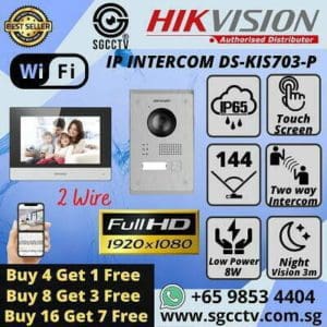 HIKVISION IP INTERCOM DS-KIS603-P Video Intercom 2 Wire H.265 Full HD Unlock On Mobile APP IP65 Night Vision Video Intercom Singapore Security system supplier