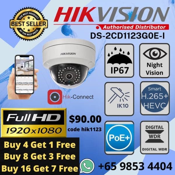 Hikvision DS-2CD1123G0E-I IP POE Dome Network Camera H.265+ 2MP 1080P Power Over Ethernet Outdoor Weatherproof IP67