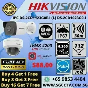 Hikvision POE Bullet Camera DS-2CD1023G0E-I H.265+ 2MP 1080P Power Over Ethernet Outdoor Weatherproof IP67 Hik-connect ivms4200 Long Range Infrared IR 30m