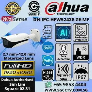 Dahua AI Camera IPC-HFW5242E-ZE-MF Weatherproof IP67 Onvif POE+ Facial Recognition Human Detection Tripwire Intrusion People Counting H.265+ WDR Infrared 50m