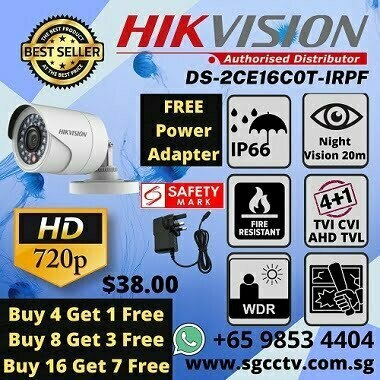 HIKVISION Bullet Camera DS-2CE16C0T-IRPF 4in1 TVI CVI AHD TVL FREE Power Adapter iVMS-4200 Hik-Connect Hik-Central Night Vision IR 20m Weatherproof IP66
