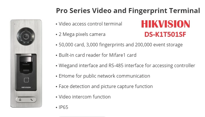 HIKVISION Face Detect DS-K1T501SF Video Fingerprint Terminal Door Access Control System Time Attendance Digital Magnetic Door Lock Office Warehouse Factory