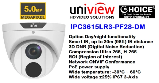 UNV 5MP Dome IP Camera IPC3615LR3-PF28-D IP67 Outdoor Weatherproof Night Vision 30m Security system Supplier CCTV Camera Singapore