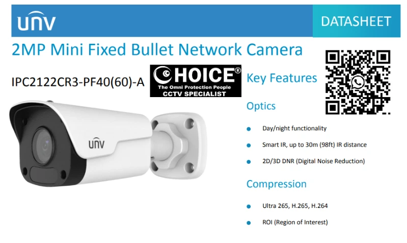 UNV POE Bullet Camera IPC2122CR3-PF40-A Outdoor Weatherproof IP67 Night Vision 30m CCTV Camera Singapore Security System Supplier