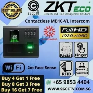 ZKTeco Access Control MB10-VL Password Time Attendance Facial Recognition Web-base App Anti-spoofing Singapore Security System SGCCTV Door Access Repair