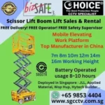 BATTERY OPERATED SCISSOR LIFT For Rent For Sale Battery Powered Boom Lift Battery Electric Scissor Lift Working Height Lifting Platform SGCCTV Singapore