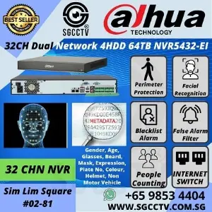 Dahua Network Video Recorder NVR5432-EI 32 Channel Surveillance System Security Recorder 32MP People Counting ANPR 4 HDD 64TB Storage 2 Network-Port