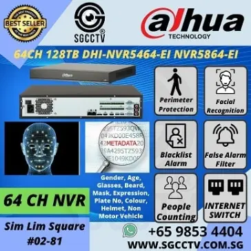 DAHUA 64CH NVR DHI-NVR5464-EI NVR5864-EI NVR5464-16P-EI H.265 Face Recognition People Counting Network Recorder Security System CCTV Camera Singapore
