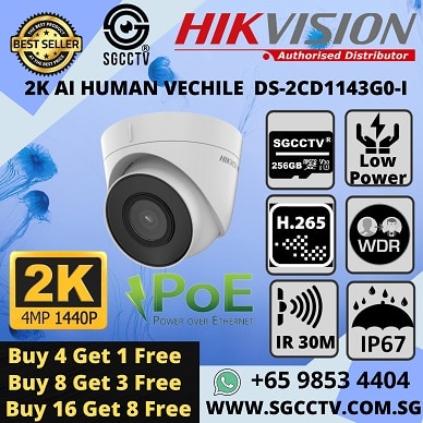 Hikvision 4MP POE DOME Camera DS-2CD1143G2-LIU 512GB Storage Audio Microphone Smart Hybrid Light IR IP67 iVMS-4200 Hik-Connect Hikvision Partner Pro HPP