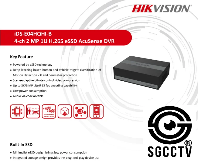 HIKVISION DVR eSSD iDS-E04HQHI-B 10-Times Faster Smoother from 50MBs to 500MBs 4ch 8ch H.265 AcuSense eDVR eSSD 512GB CCTV Camera Installation Hikvision Camera