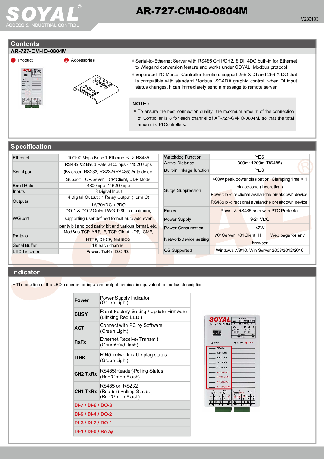 SOYAL Door Access Control AR-727-CM-IO-0804M Gateway Serial Ethernet Server Security System Supplier Security System Installation Service 6 SOYAL Door Access Control AR-727-CM-IO-0804M Gateway Serial Ethernet Server Security System Supplier Security System Installation Service - Image 6