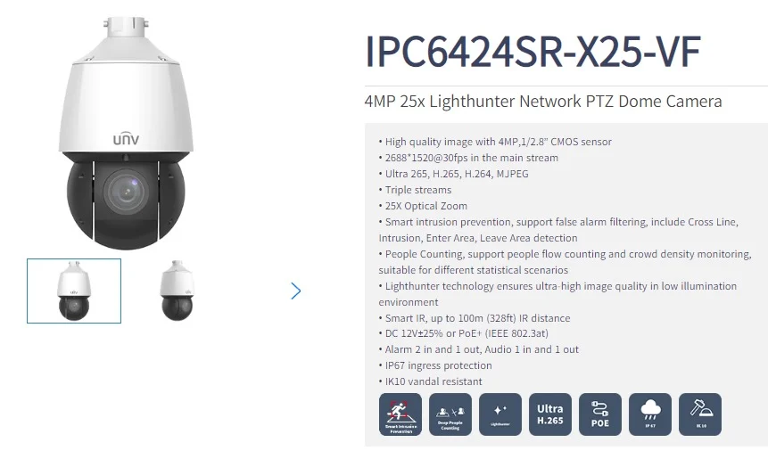 UNV IP CAMERA PTZ IPC6424SR-X25-VF Uniview Pan-Tilt-Zoom 25x Light-hunter CCTV CAMERA 4MP H.265 IP67 CCTV Camera Installation Repair Replace CCTV Store Sim Lim