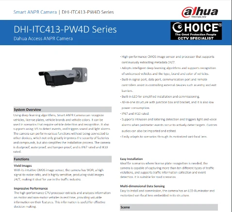 DAHUA ANPR 4MP BULLET Camera DHI-ITC413-PW4D-IZ1 IP67 ONVIF Motorized lens 3-12mm Vehicle License Plate Recognition Malls hospitals Schools, Office Stations