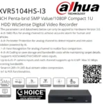 DAHUA DVR RECORDER 4CH DH-XVR5104HS-I3 4 Channel Recorder BNC CVI Resolution Support Smart Search Video Recording and Playback Motion Detection User Management