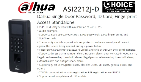 DAHUA FACIAL RECOGNITION ASI2212J-D Security System Supplier TERMINAL ACCESS CONTROL TIME ATTENDANCE OFFICE SHOP