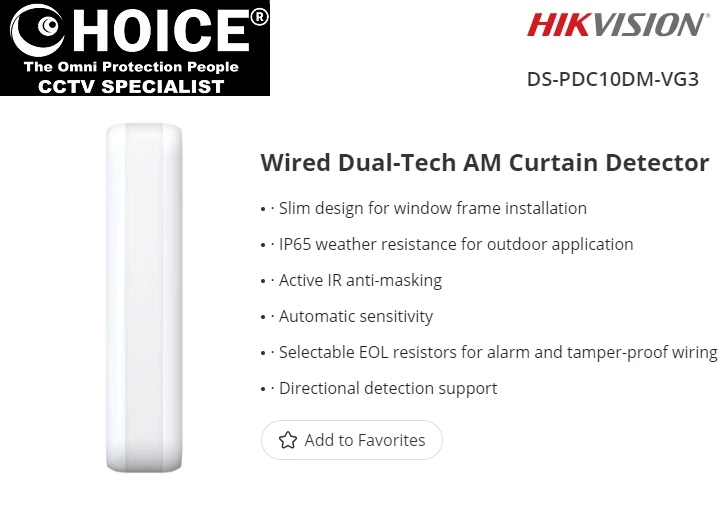 HIKVISION Wired Dual-Tech AM Curtain Detector DS-PDC10DM-VG3 Adjustable Sensitivity LED Indicator Wide Detection Range Adjustable Mounting Bracket Remote Configuration Wireless Security Alarm Home Alarm System