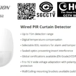 HIKVISION Wired PIR Curtain Detector DS-PDC15-EG2 Passive Infrared Technology Compatibility Wired Connection Tamper Detection Low Power Consumption Alarm System