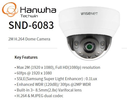 Hanwha Techwin Wisenet 2MP DOME SND-6083 IP POE Dome Camera IR30m Samsung Security Camera Singapore CCTV Camera Repair Install