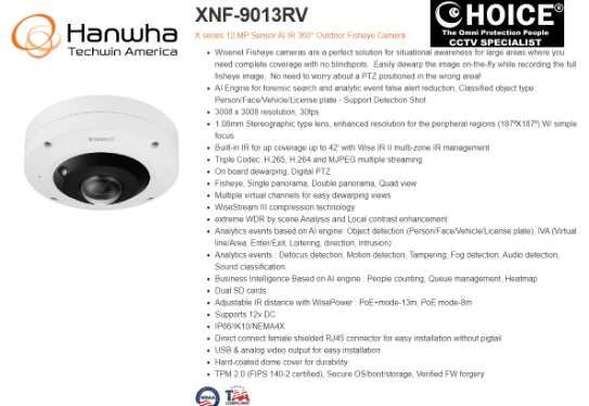Hanwha Techwin Wisenet SND-5011 1.3Megapixel Full HD Network Dome Camera Tampering Alarm, Motion Detection Day & Night Software KOREA SECURITY SYSTEM