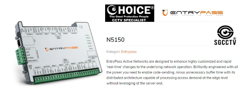 ENTRYPASS ACTIVE NETWORK CONTROL PANEL EP.N5150.PSU Network Connectivity Scalability Multi-Door Access Control Flexible Configuration Event Logging Remote Management Features: