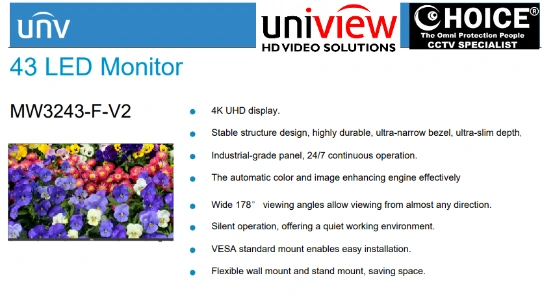 UNV MONITOR 43-inch MW3243-F-V CCTV Monitor Security System Monitor Best Price Promotion Commercial Grade Monitor CCTV Camera Package