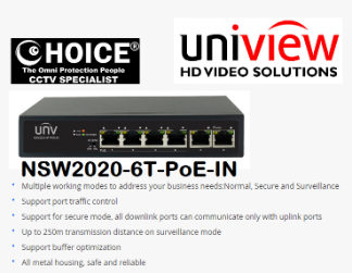 UNV SWITCH POE GIGABIT NSW2020-6T-PoE-IN Power Over Ethernet Long Distance 350m CCTV Camera Singapore Security System Repair