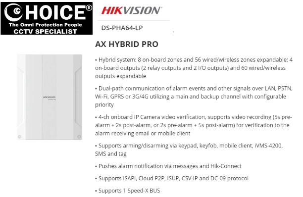 HIKVISION ALARM AX HYBRID PRO DS-PHA64-LP Hybrid functionality High channel capacity High-resolution recording Storage Wireless Security Alarm Home Alarm System