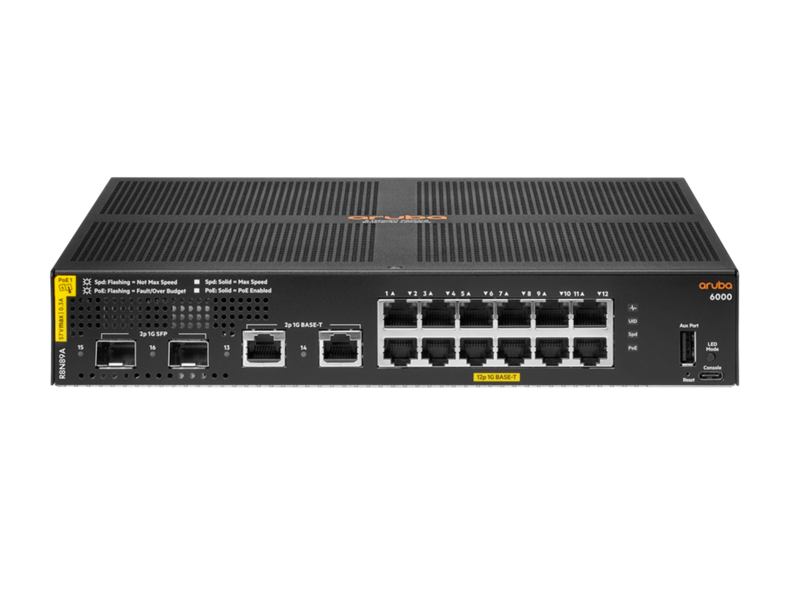 HPE Aruba Networking CX 6000 12G Class4 PoE 2G/2SFP 139W Switch Network Switching Compact Design Simplified Deployment Network Monitoring  Traffic Management Power Distribution Link Aggregation