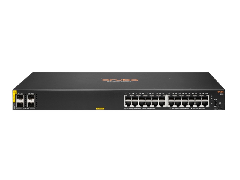HPE Aruba Networking CX 6100 24G Class4 PoE 4SFP+ 370W Switch JL677A Port Configuration Power Budget Scalability Advanced Security Quality of Service (QoS) High Availability Management Options