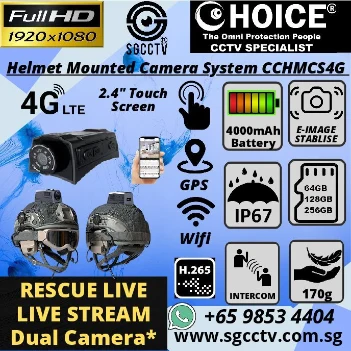 Helmet Mounted Camera System CCHMCS4G Accurate Ground Surveillance Post-incident investigation 4G LTE GPS IP67 170gram Electronic Image Stabilization EIS Group Intercom PTT