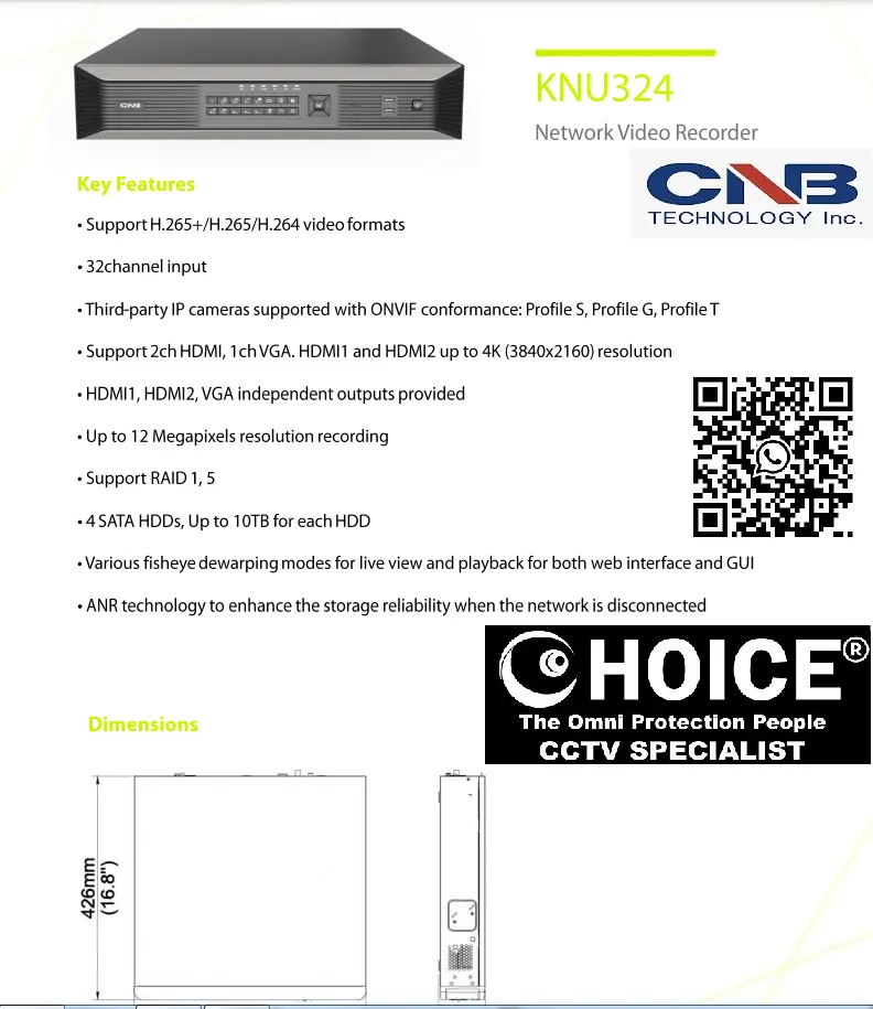 CNB KOREA 32 CH H.265 AND 4K NVR KNU324 Remote Monitoring Multiple Recording Modes Expandable Storage HDMI and VGA Outputs SGCCTV SECURITY PACKAGE CCTV Camera Installation Singapore