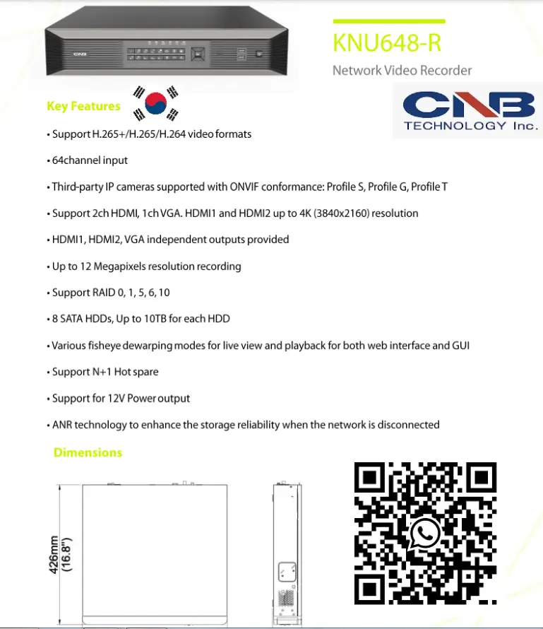 CNB KOREA CCTV NVR 64CH KNU648-R 12MP RAID 80TB H.265+ Alarm Management Remote Access 4K Ultra HD KOREA SECURITY SYSTEM CCTV Camera Installation Singapore