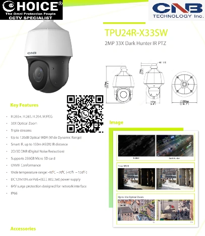 CNB KOREA 2MP DARKHUNTER PTZ TPU24R-X33SW 2MP Resolution DarkHunter Technology IP66 Weatherproof Rating Wide Dynamic Range SGCCTV SECURITY PACKAGE CCTV Camera Installation Singapore