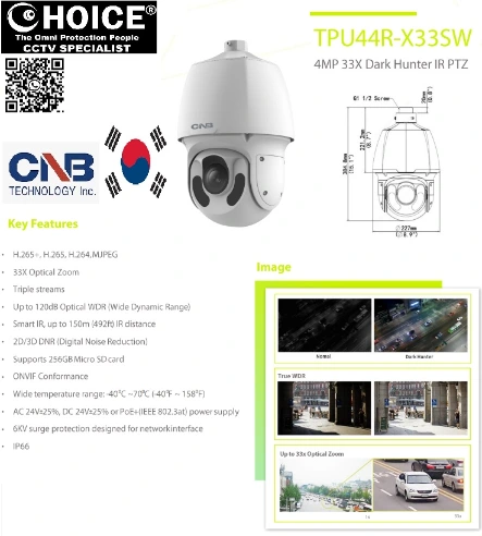CNB KOREA 4MP DARK HUNTER 33X PTZ TPU44R-X33SW Surveillance PTZ Functionality Smart IR SGCCTV SECURITY PACKAGE CCTV Camera Installation Singapore