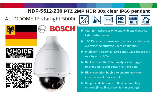 BOSCH Germany PTZ Camera 30x NDP-5512-Z30 2MP Starlight POE IP66 Security System Singapore CCTV Camera Singapore Distributor CCTV Camera Installation Singapore