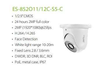 ZKTECO Full Color IP Camera ES-852O11/12C-S5-C Full Color Imaging High Definition Video Quality Fixed Lens Video Compression SGCCTV SECURITY PACKAGE CCTV Camera Installation Singapore