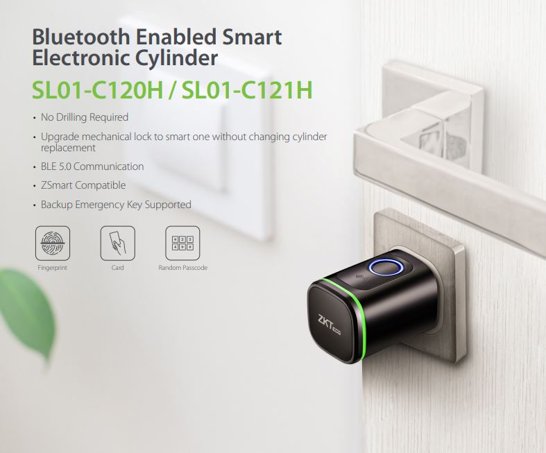 ZKTECO Bluetooth Enabled Cylinder SL01-C120H Keyless Entry Smartphone App Integration Battery Operated Emergency Power Supply SGCCTV SECURITY PACKAGE CCTV Camera Installation Singapore