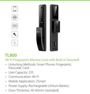 ZKTECO WIFI WITH DOORBELL MORTISE LOCK TL800 WiFi Connectivity Integrated Doorbell Fingerprint Recognition Keypad Access Video MonitoringSGCCTV SECURITY PACKAGE CCTV Camera Installation Singapore