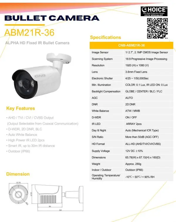 CNB KOREA IR BULLET CAMERA  ABM21R-36 Infrared Illumination High-Resolution Imaging Weatherproof Design SGCCTV SECURITY PACKAGE CCTV Camera Installation Singapore