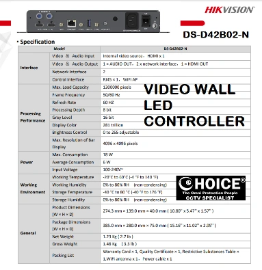 HIKVISION VIDEO WALL LED CONTROLLER DS-D42B02-N GIGABYTE HDMI Video Wall Repair Service Outdoor VIDEO WALL Installation Commercial Advertisement Outdoor Cinema