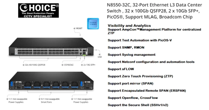 DATA CENTER SWITCH 100GB N8550-32C 32-Port Ethernet L3 32 x 100Gb QSFP28 2 x 10Gb SFP+ Broadcom Server Rack IT Server Room