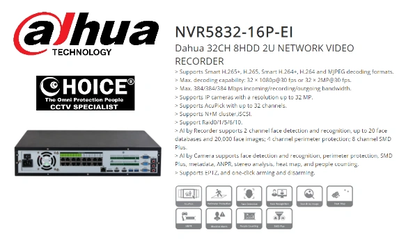 DAHUA NVR RAID 32CH DH-NVR5832-16P-EI 16-PoE DAHUA Security System CCTV Camera Repair Replace DAHUA Authorized Service Center