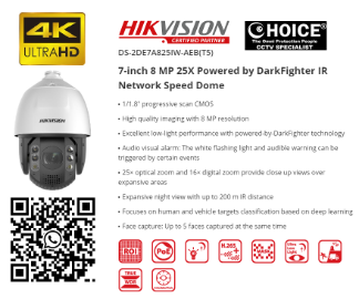 HIKVISION PTZ Camera 8MP 25x DS-2DE7A825IW-AEB Pan Tilt Zoom Camera DarkFighter Full Color IP67 CCTV Security Camera Singapore