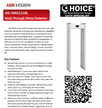 HIKVISION WALK-THROUGH METAL DETECTOR ISD-SMG1118L Transport Stations Scanner Embassies Airports Terminals Security Screening