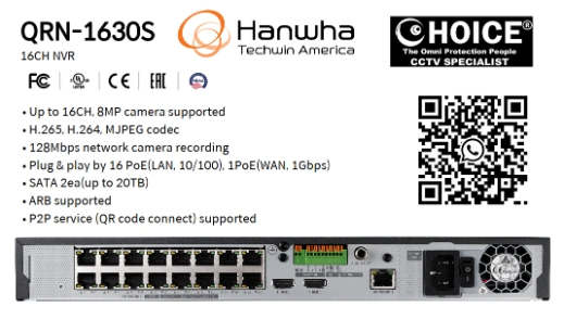 Hanwha Techwin Wisenet NVR 16CH QRN-1630S 16-PoE Port Samsung Security Camera CCTV Camera Repair KOREA SECURITY SYSTEM